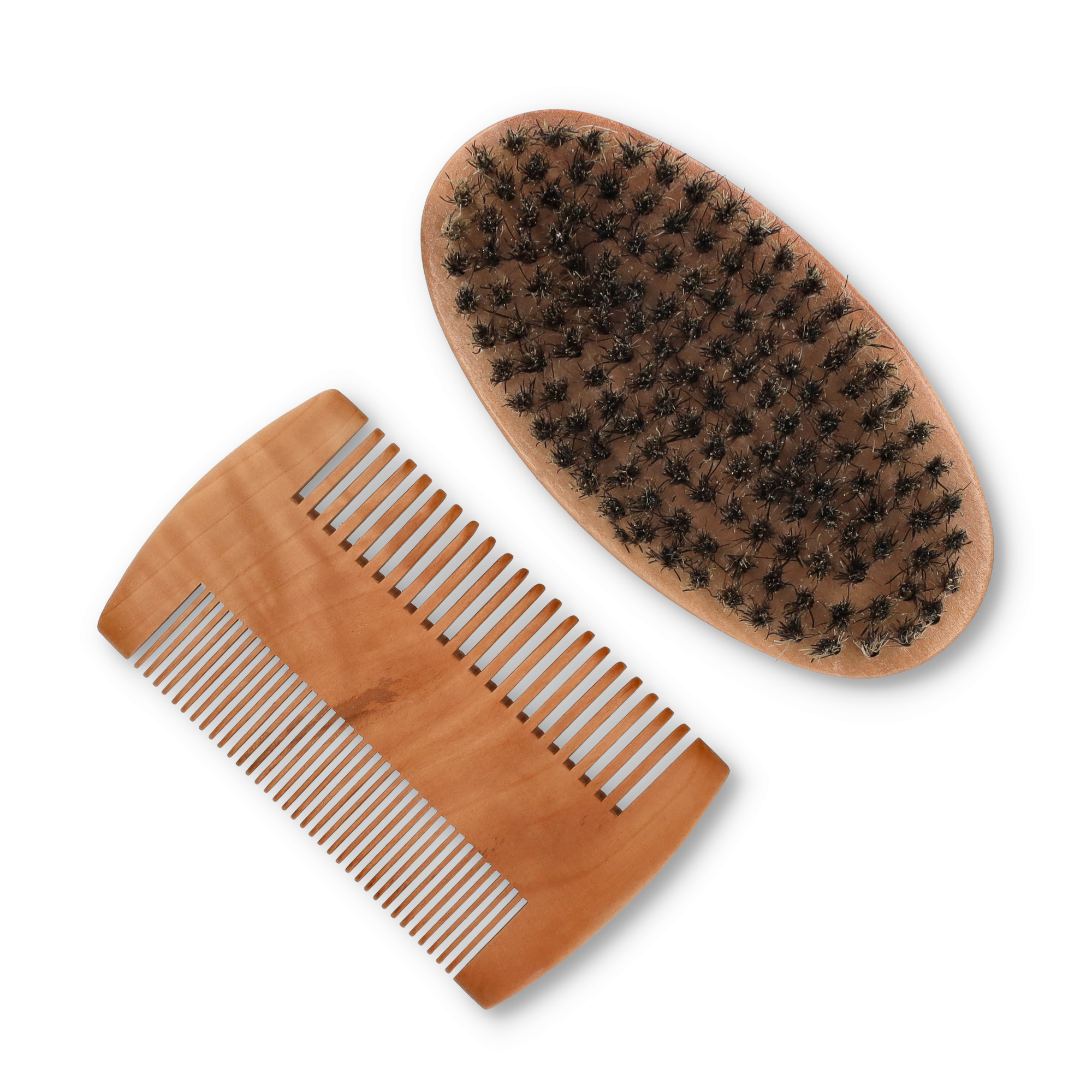 (3-tlg Set) Bart Styling Barber Holz Pflege Kamm und Wildschweinborsten Bürste - Braun