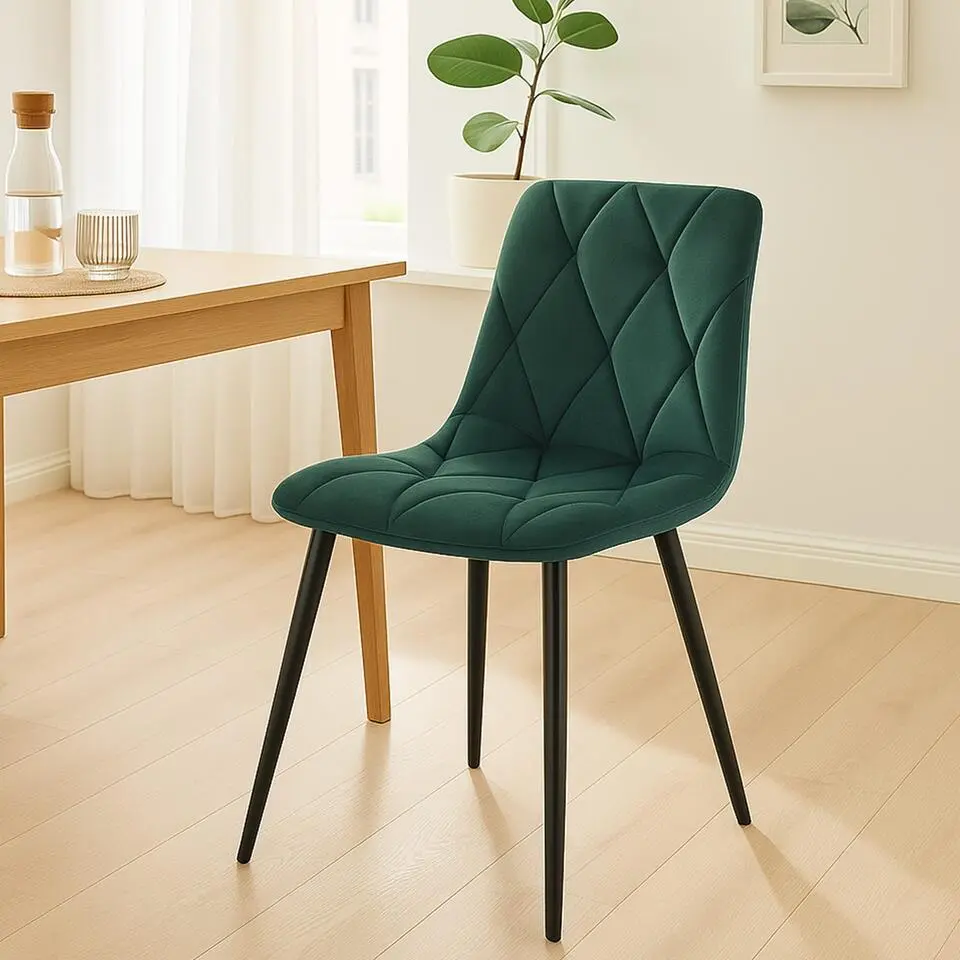 CLP Set van 2 Eetkamerstoel Clairton zwart Frame - Fluweel - groen