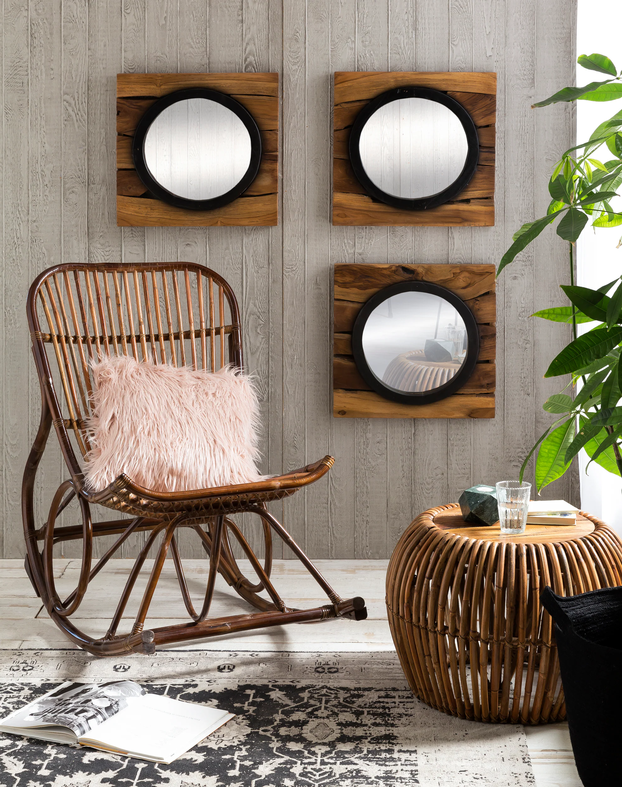 Schaukelstuhl Rattan Wohnzimmer Sessel Stuhl Relaxsessel Schaukelsessel