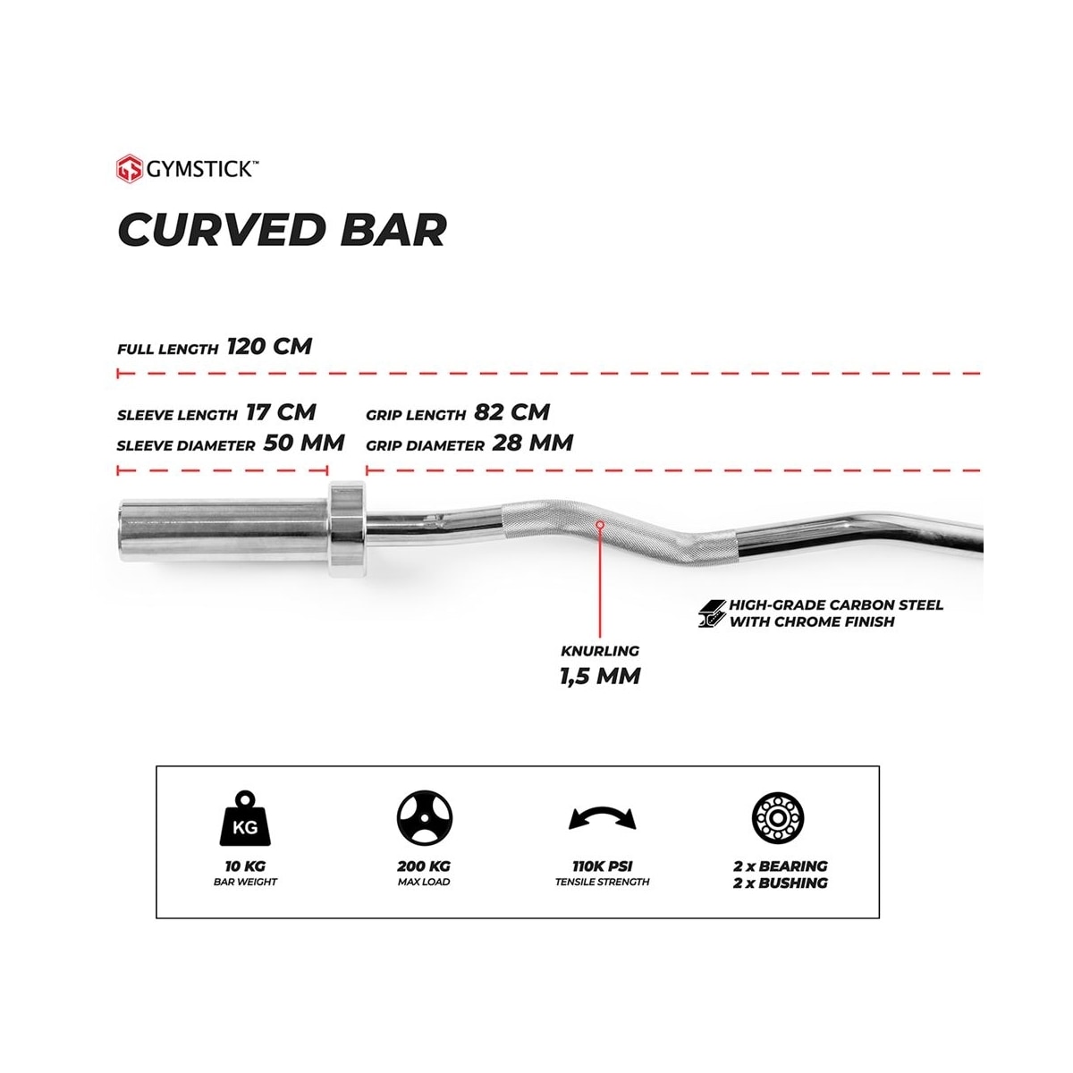 Gymstick 10kg Olympic Curved Bar