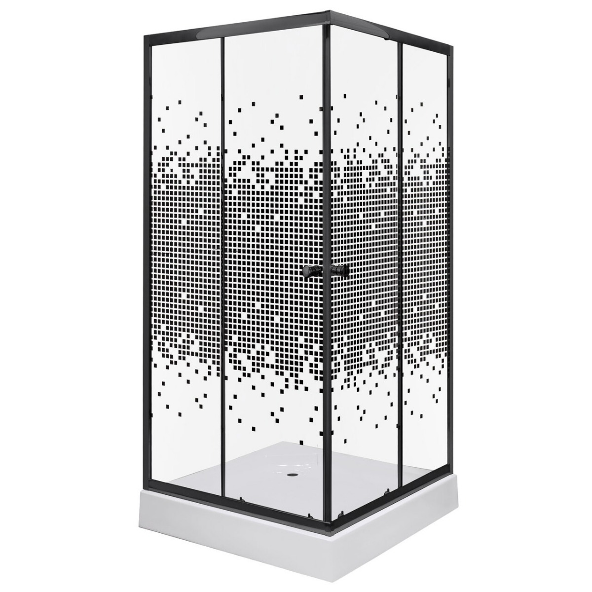 Kerra Pixel douchecabine vierkant 90x90cm zwart mat met douchebak