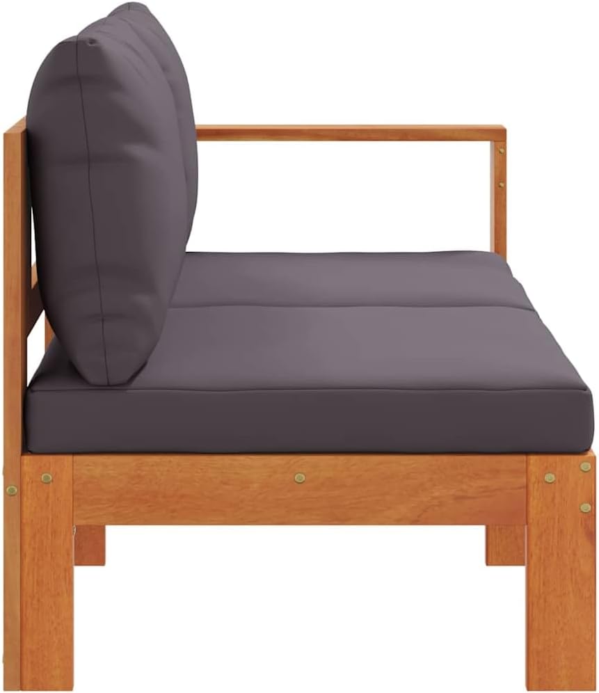 Gartensofa 2-Sitzer aus Massivholz Akazie, Dunkelgraue Kissen, Modulares Design für Terrasse, Balkon und Outdoor-Bereich, Robuste Gartenmöbel mit 1 Armlehne
