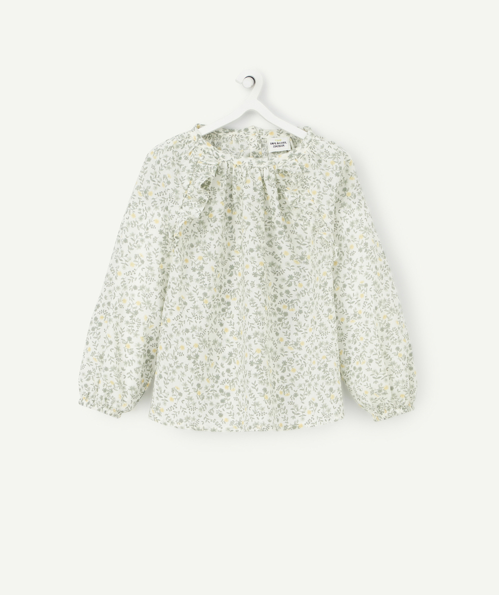 BLOUSE BÉBÉ FILLE EN COTON FLEURIE VERTE ET JAUNE AVEC VOLANTS