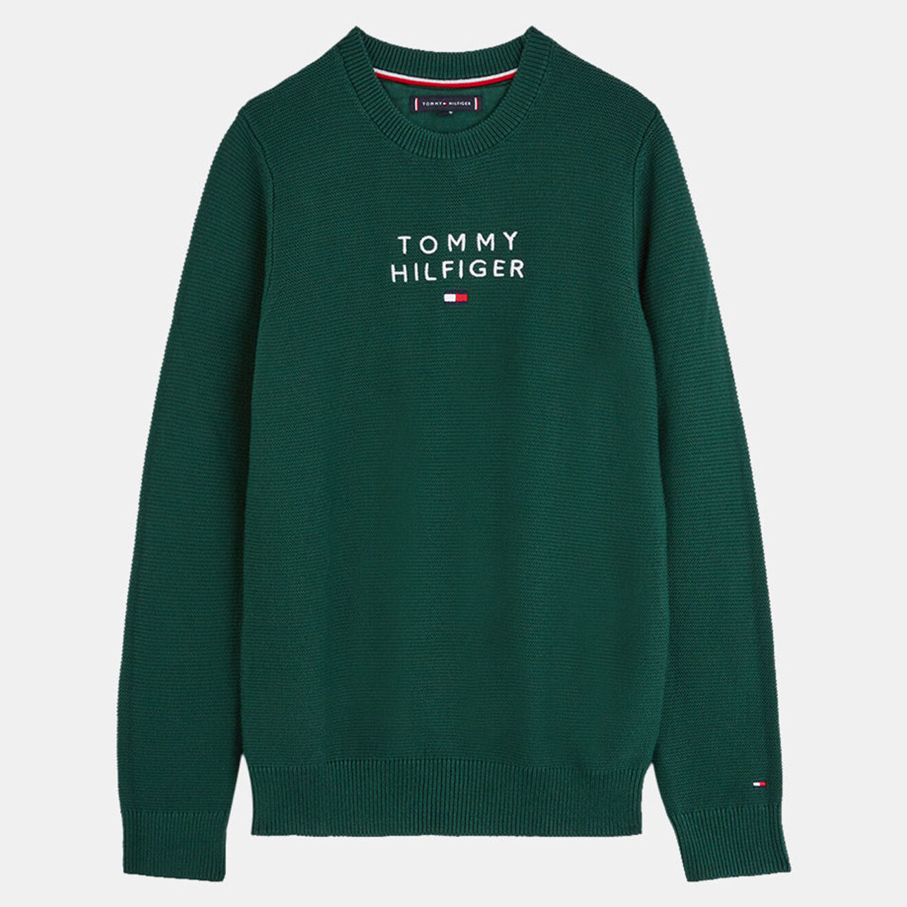 Tommy Hilfiger Pull en Maille de coton biologique à logo brodé vert foncé