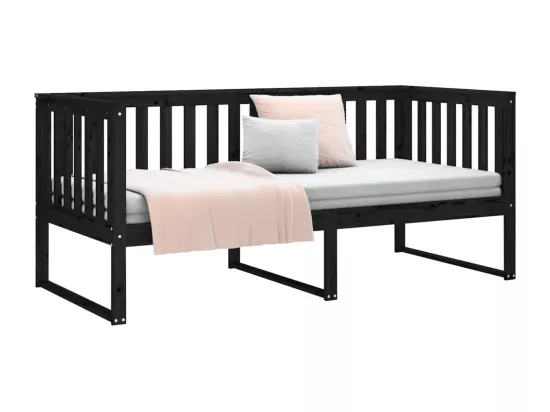 Lit de jour sans matelas noir 90x190 cm bois de pin massif