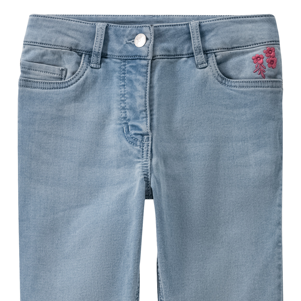 Yigga Mädchen Skinny-Jeans mit Blumen Stickerei hellblau