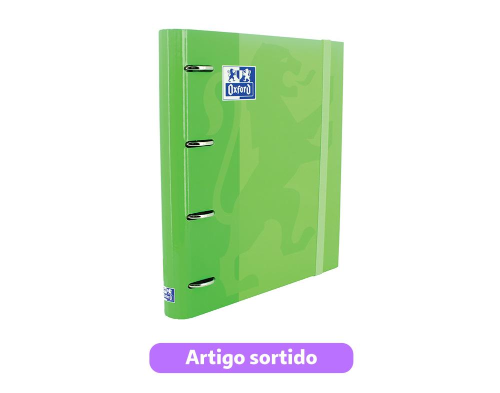CAPA A4 4 ARGOLAS COM ELÁSTICO E RECARGA DE FOLHAS PAUTADAS OXFORD CORES SORTIDAS
