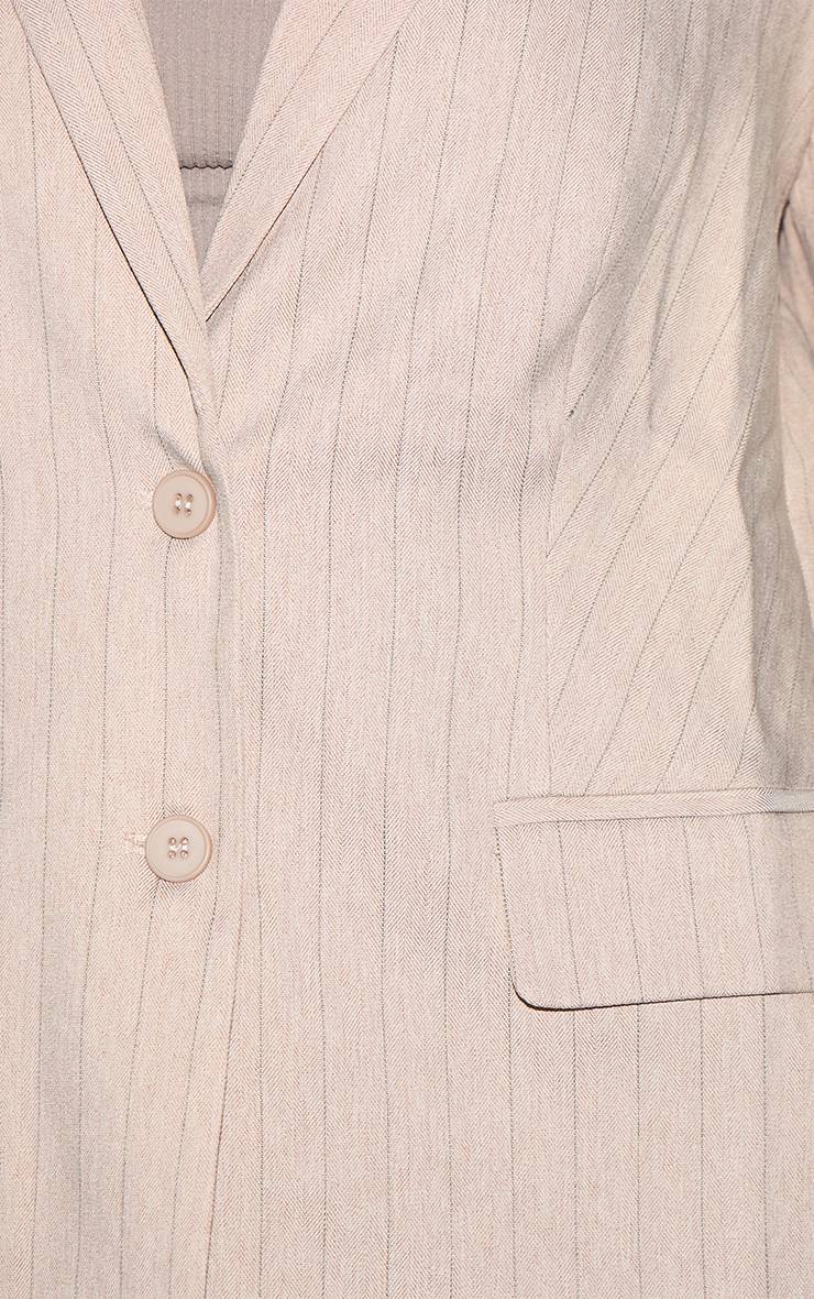 Taupe Blazer Grande Taille À Rayures Tennis Avec Détail Chemise