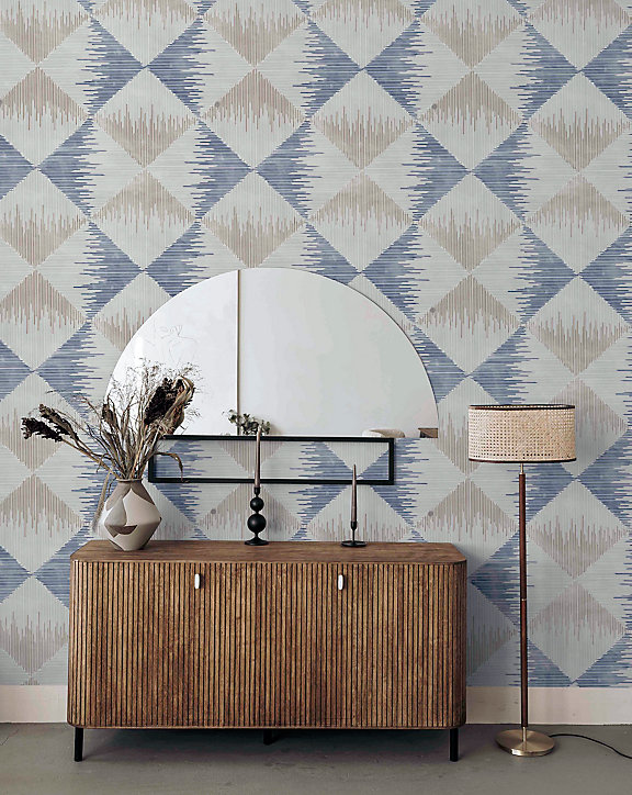 Papier peint intissé Diamond blue Arthouse losanges beige et bleu