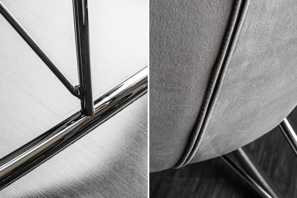 Riess Ambiente Design Schaukelstuhl Scandinavia Swing grau Samt Chrom Sessel - Die perfekte Ergänzung für Deinen Wohnraum!