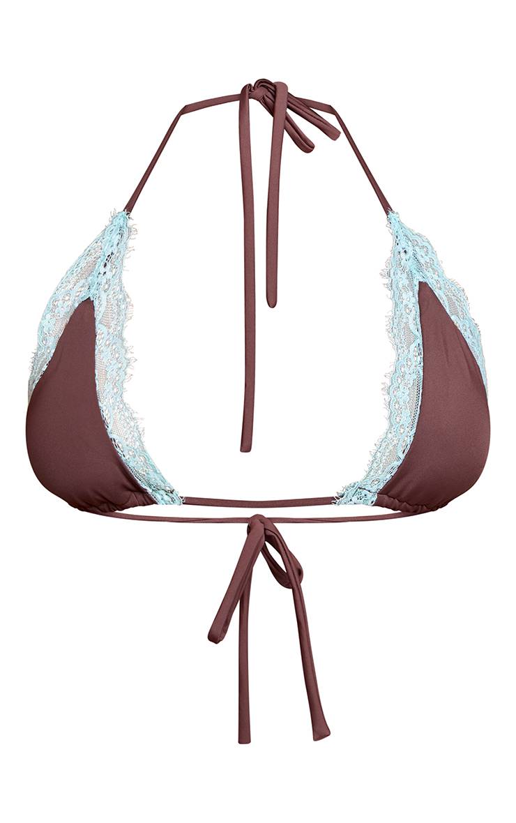 Chocolat Haut De Bikini Triangle Avec Détail En Dentelle Contrastante