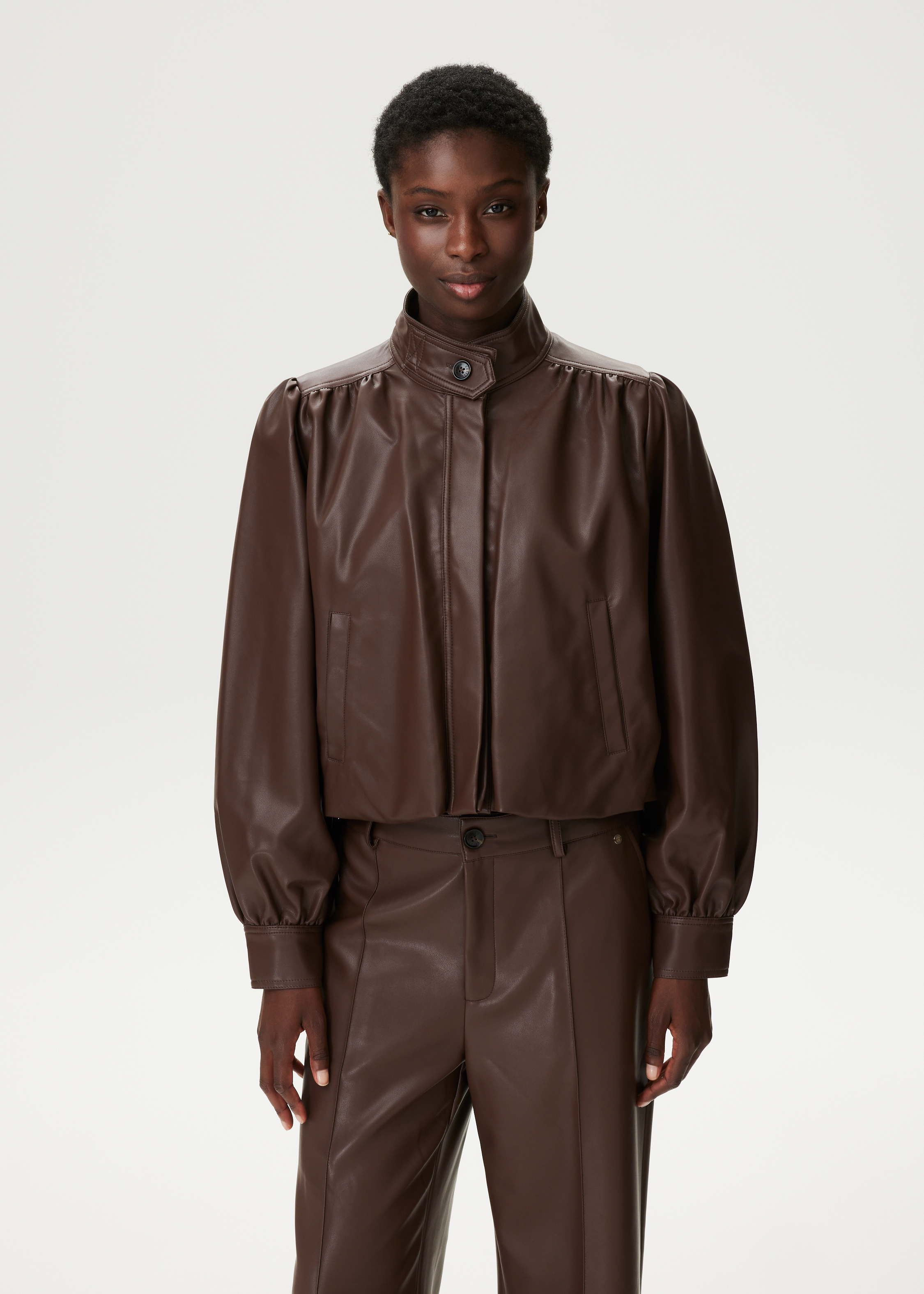 Cropped ballonjacket imitatieleren