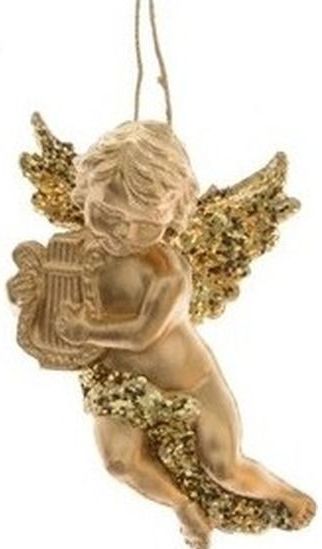 Decoris - Engelen met Muziekinstrumenten - Kerstversiering - Goud - 10 cm - 4 Stuks