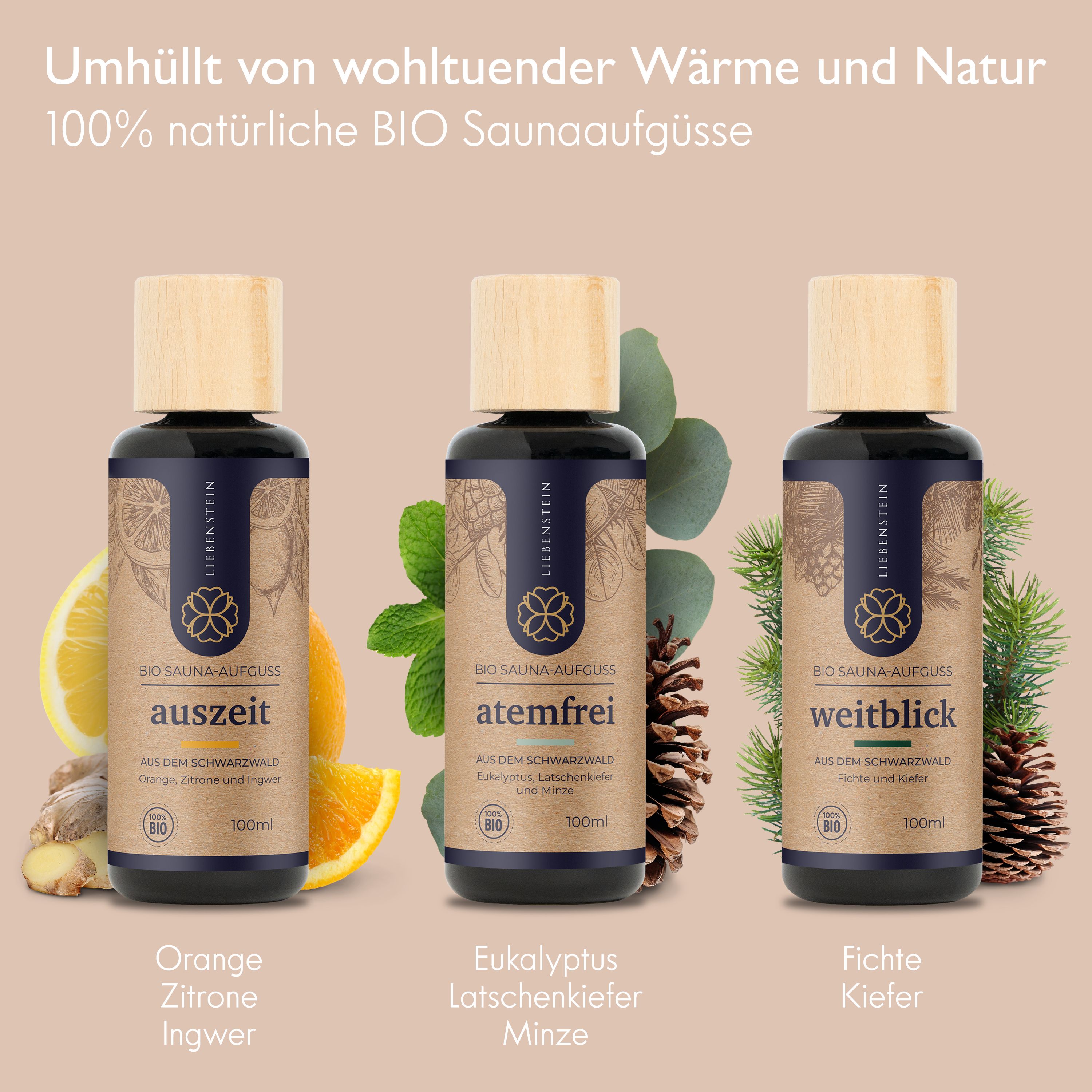 Liebenstein - BIO Saunaaufguss Set, Aufgussmittel - “Wohlfühl-Trio”
