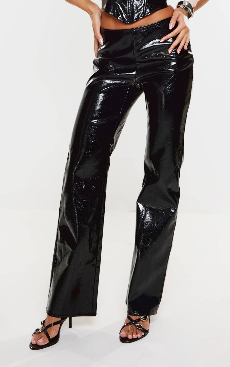 Noir Pantalon En Synthétique Brillant