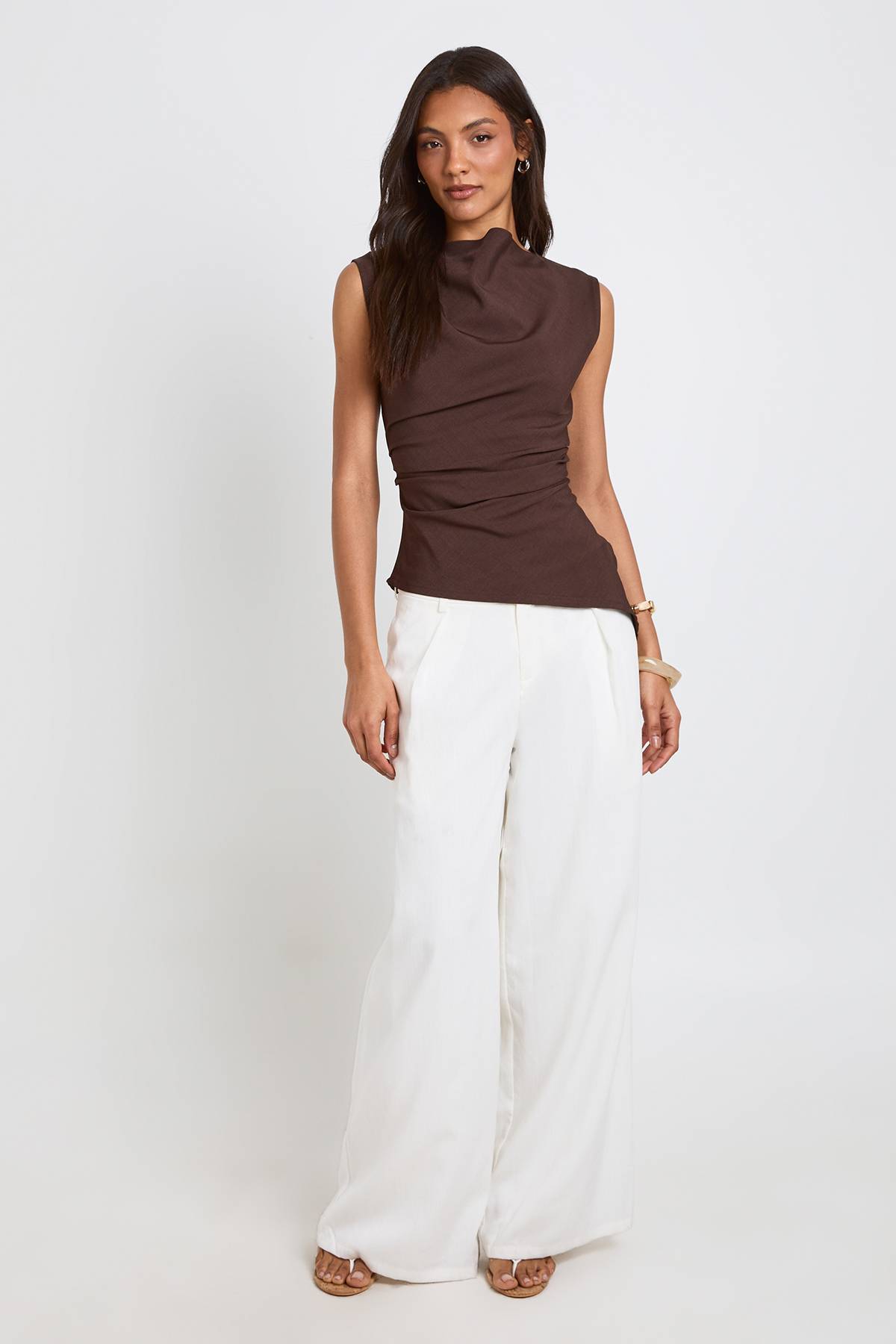 boohoo Haut Asymétrique Froncé Chiné Tall