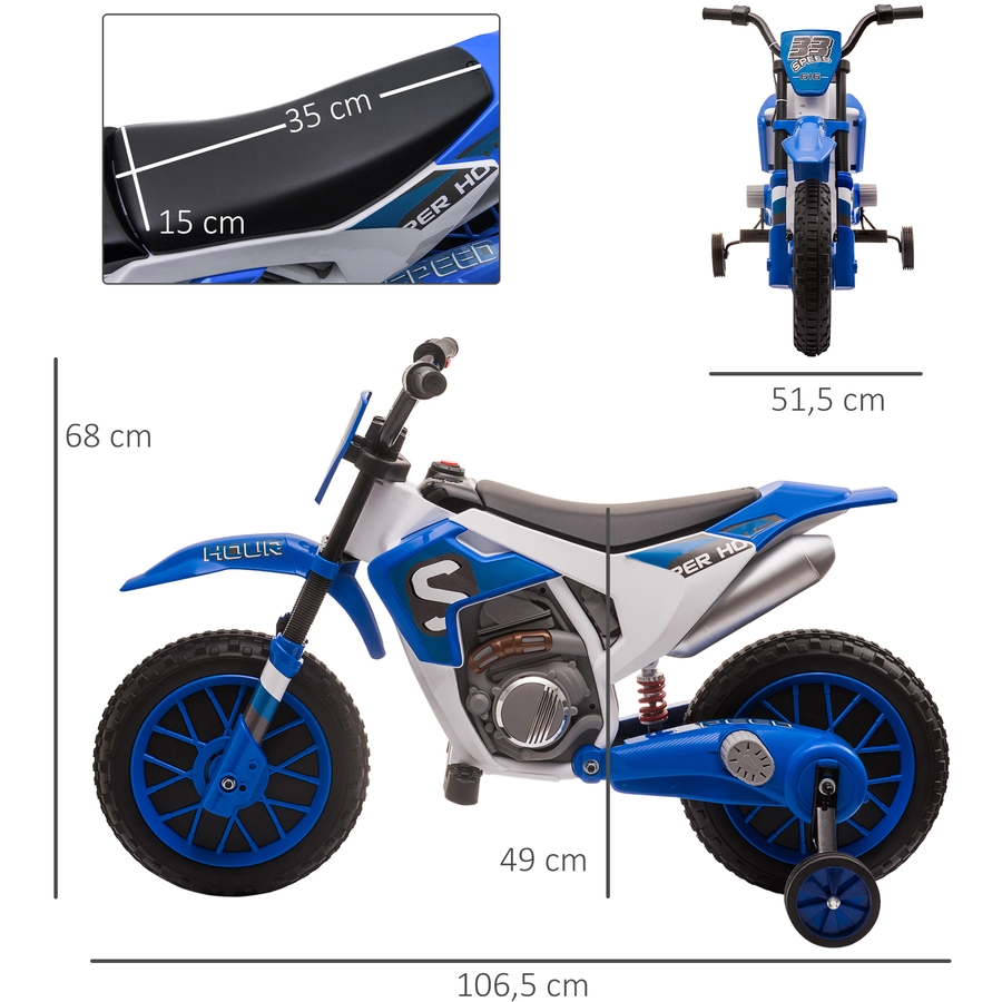 HOMCOM Kinder Elektromotorrad mit 2 abnehmbaren Stützrädern blau