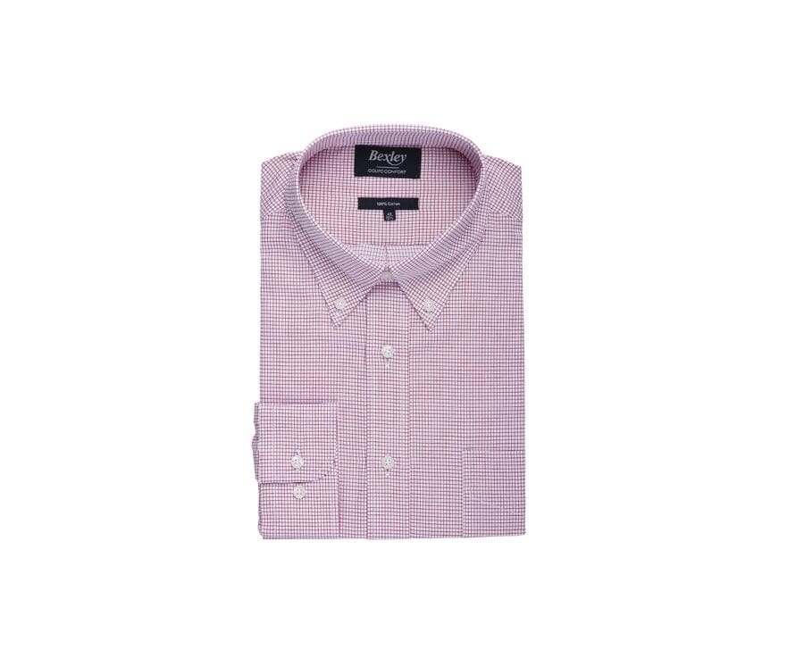 Chemise twill blanc à petits carreaux rouge - STELLAN