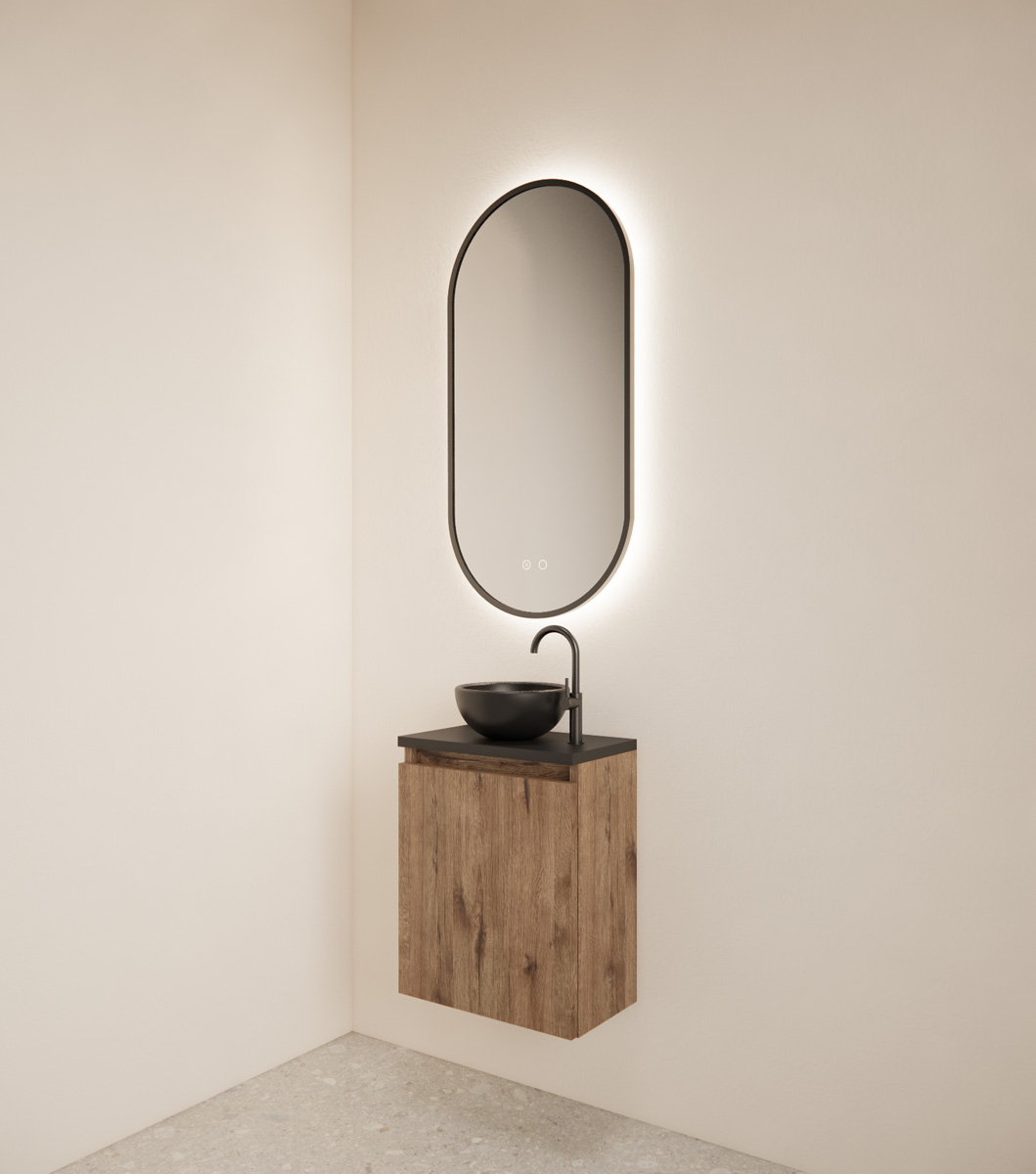 Gliss Design Echo toiletmeubel 40cm wellington oak met toppaneel zwart mat
