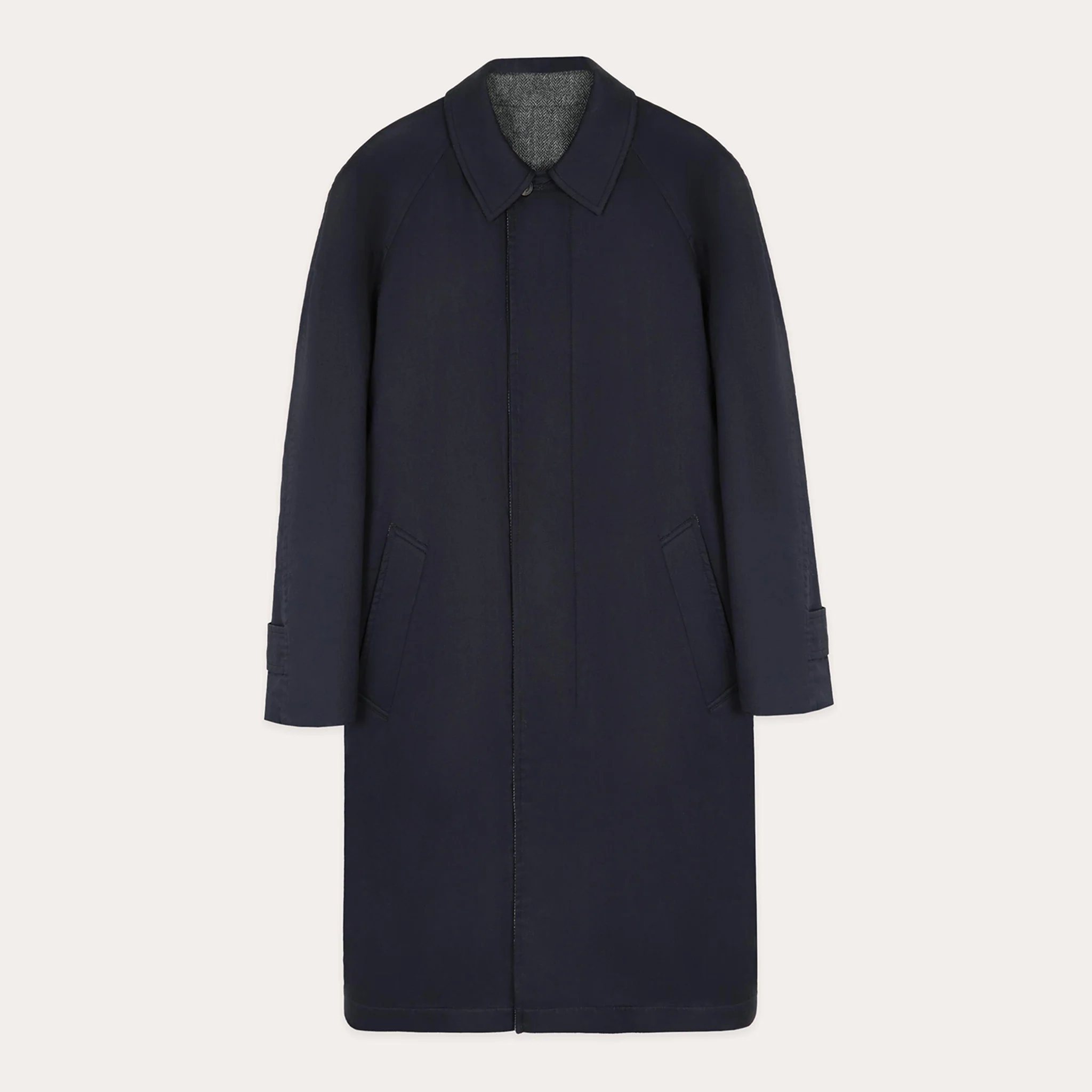 Reversible mac in water-repellent cotton and navy wool