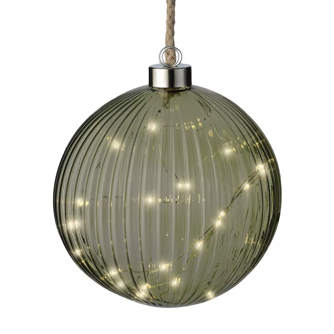 Suspension lumineuse à piles 30 LED (D14 cm) Vintage Thé vert/blanc chaud