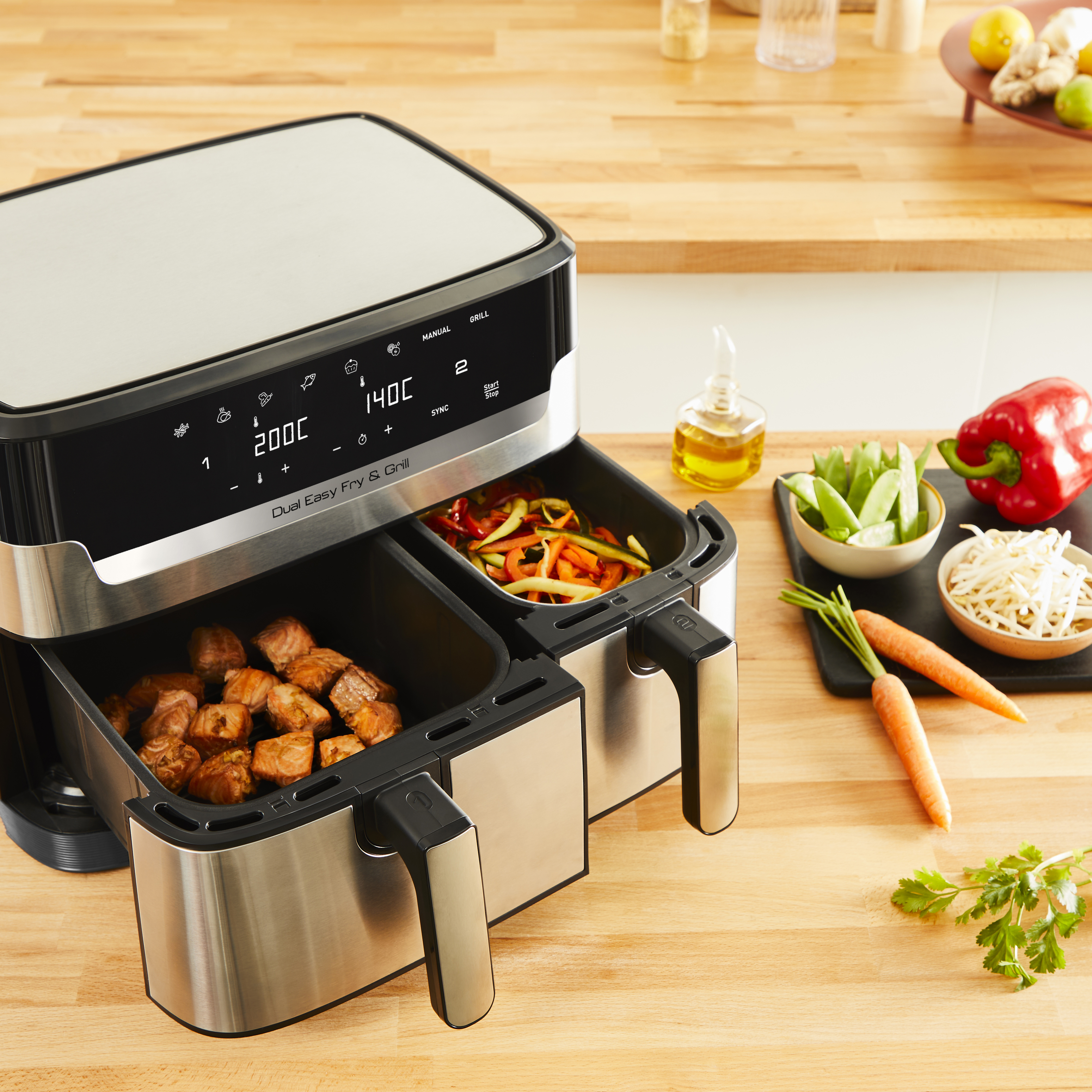 Easy Fry & Grill Dual EY905D air fryer met dubbele lades - 8 programma's - 5,2 L + 3,1 L