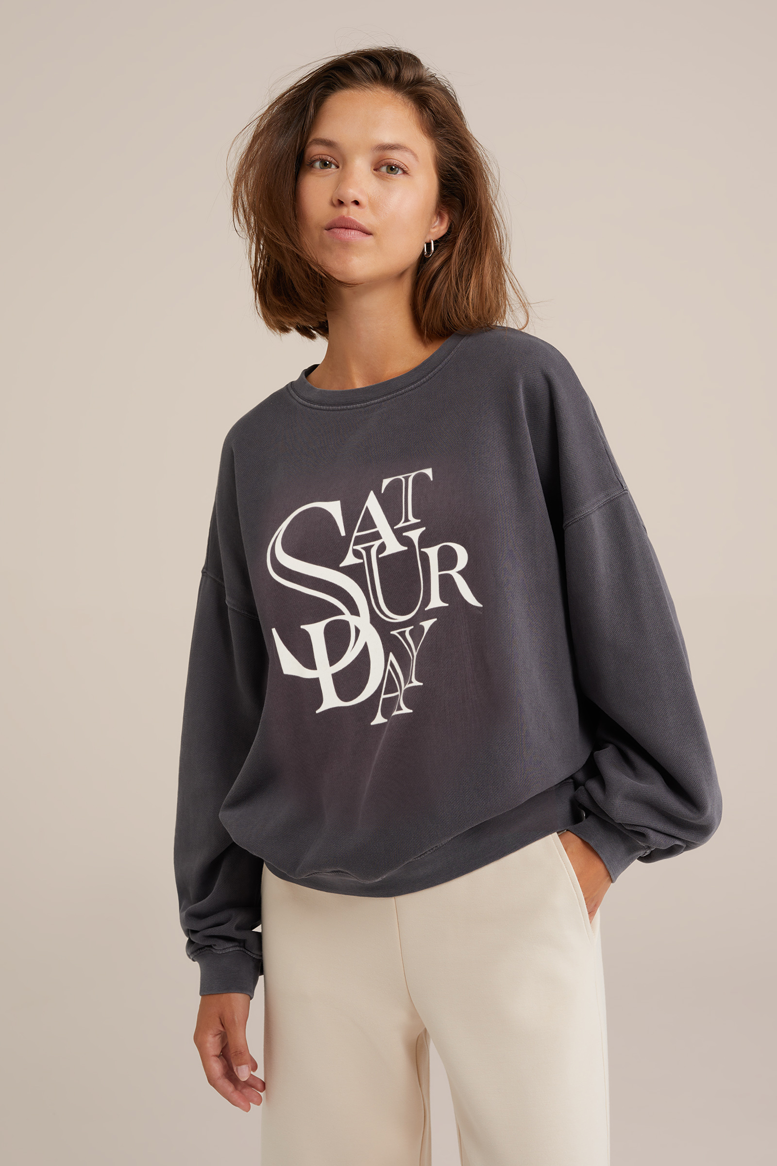 sweater met opdruk WE Fashion Donkergrijs