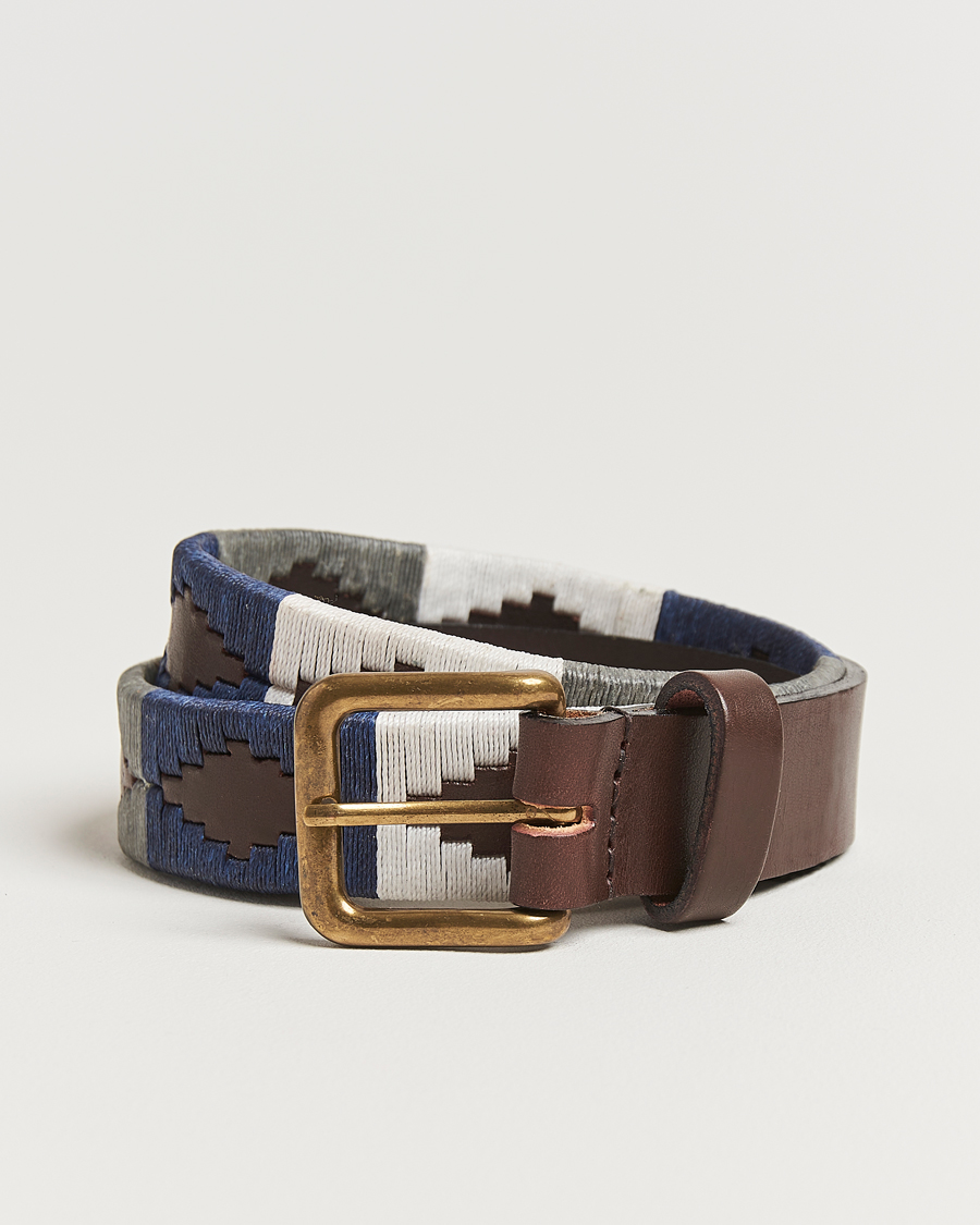 Pampeano Roca Hand Stitched Classic Leather Belt 3,5cm Blue/Grey/White