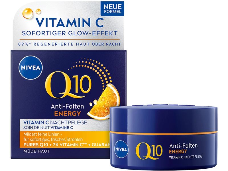 NIVEA Nachtcrème Q10 Energy Anti-Falten 50 ml Regenerierende Nachtpflege für einen strahlenden Teint und weniger Falten