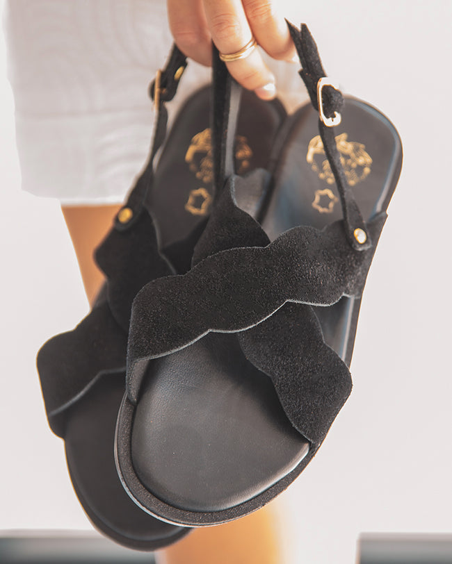 Sandale plate en CUIR noir - femme - MJNP86