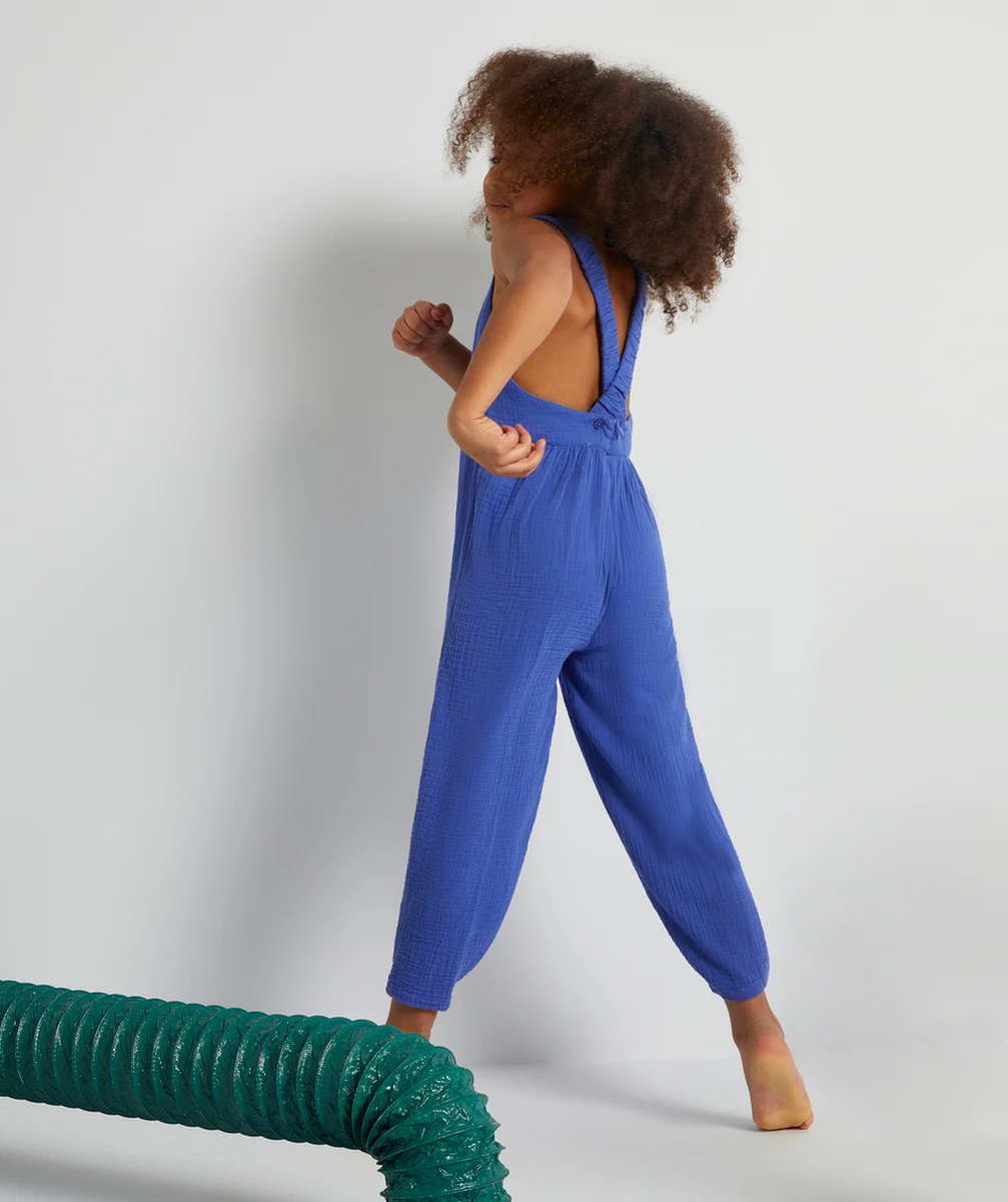 COMBIPANTALON ÉVOLUTIVE FILLE BLEUE EN GAZE DE COTON
