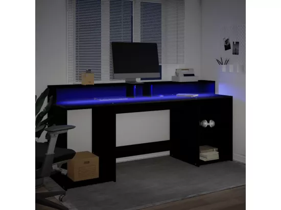 Bureau avec lumières LED noir 200x55x91 cm bois d'ingénierie