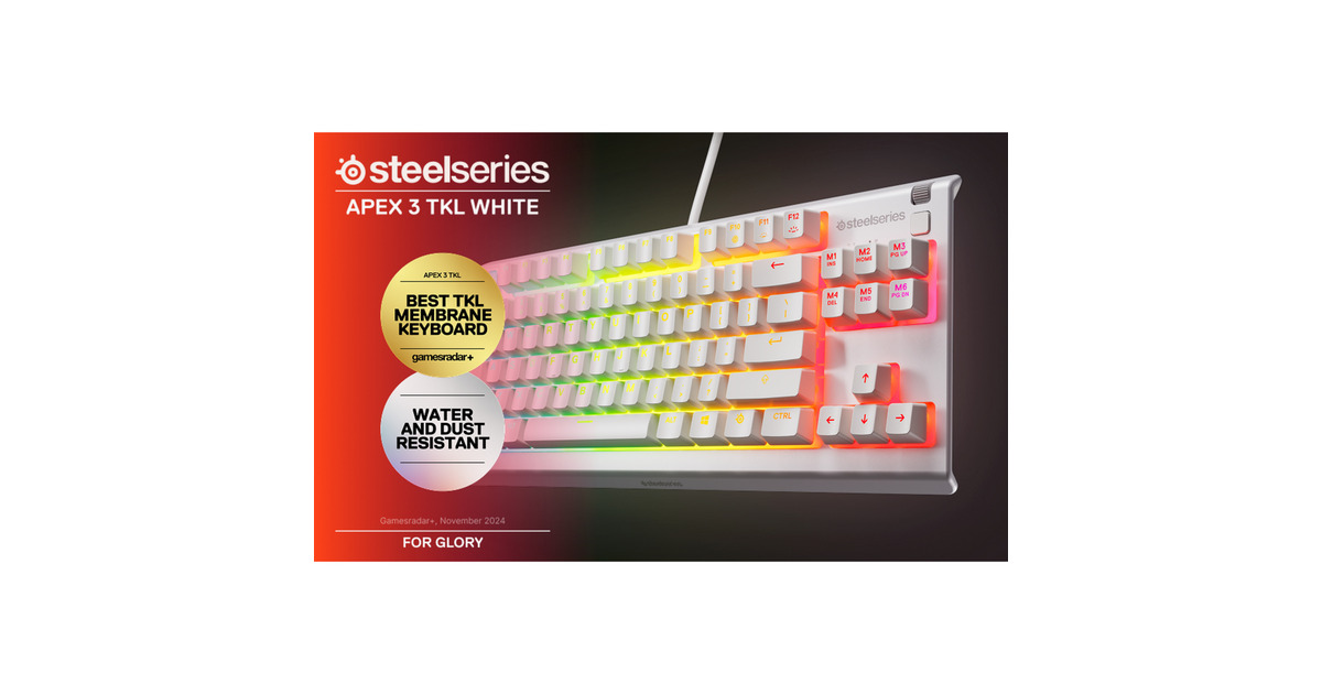 SteelSeriesApex 3 TKL, gaming toetsenbord  (Wit, US lay-out, SteelSeries Whisper-Quiet, RGB leds, TKL)