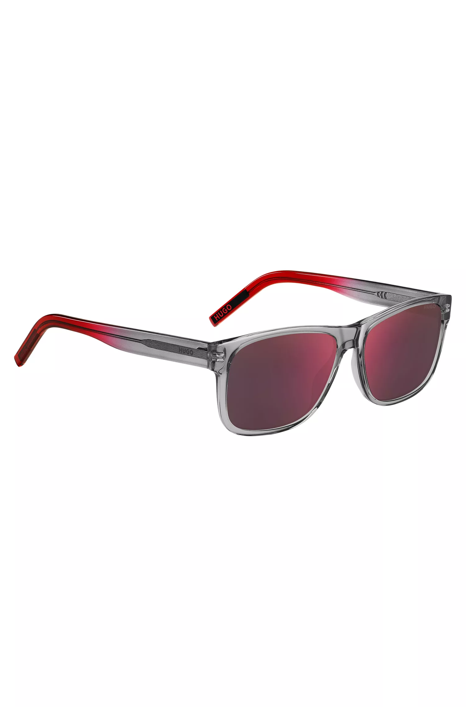 Óculos de sol HUGO Red-Transparent-acetato em cinza e vermelho
