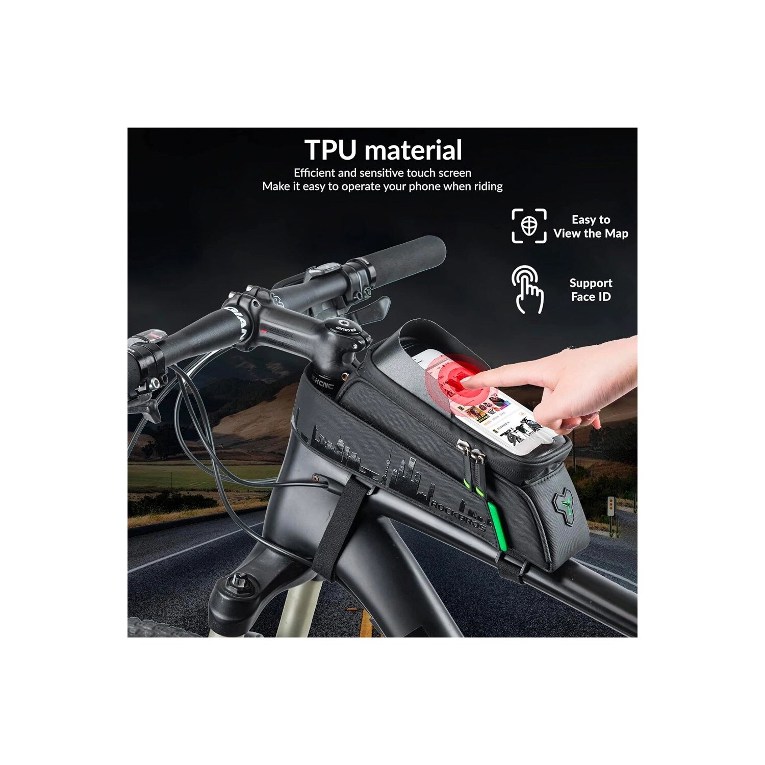 Fahrradtasche für Rahmen mit Telefonabdeckung – Schwarz - 029-1BK