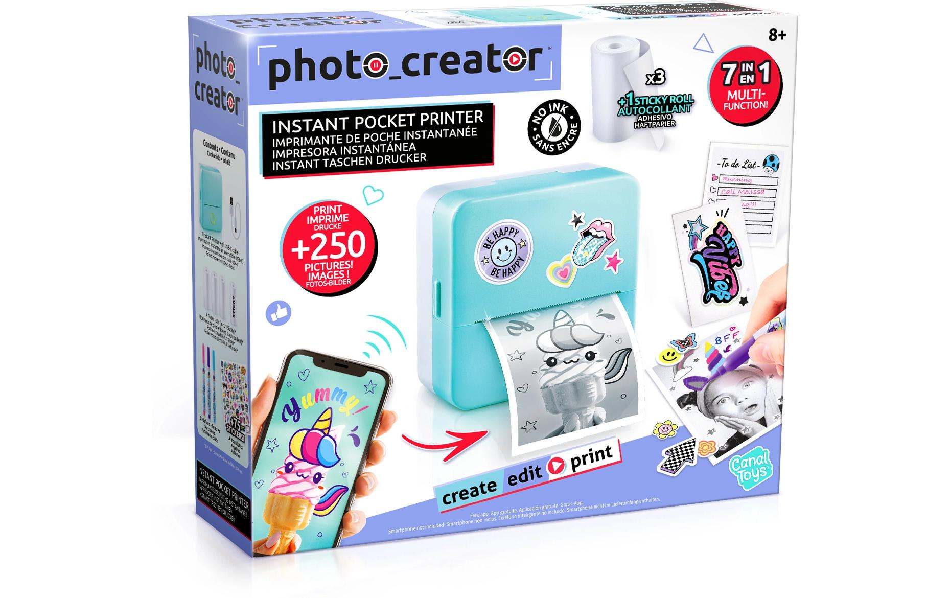 Starter-Set Instant Pocket Printer BlauTaschen-Drucker Set für Smartphone mit Markern, Stickern und Thermopapier-Rollen für Instant-Druck