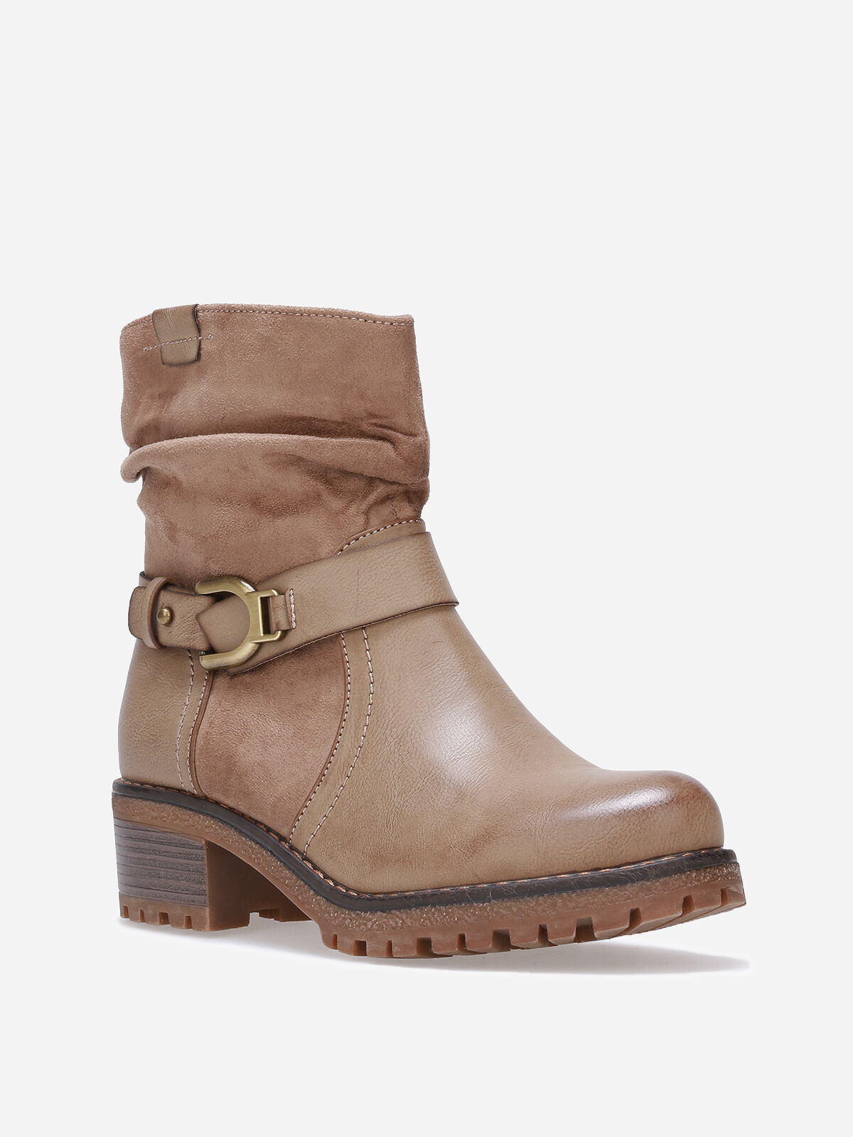 Bottines plissées bi-matières- Taupe