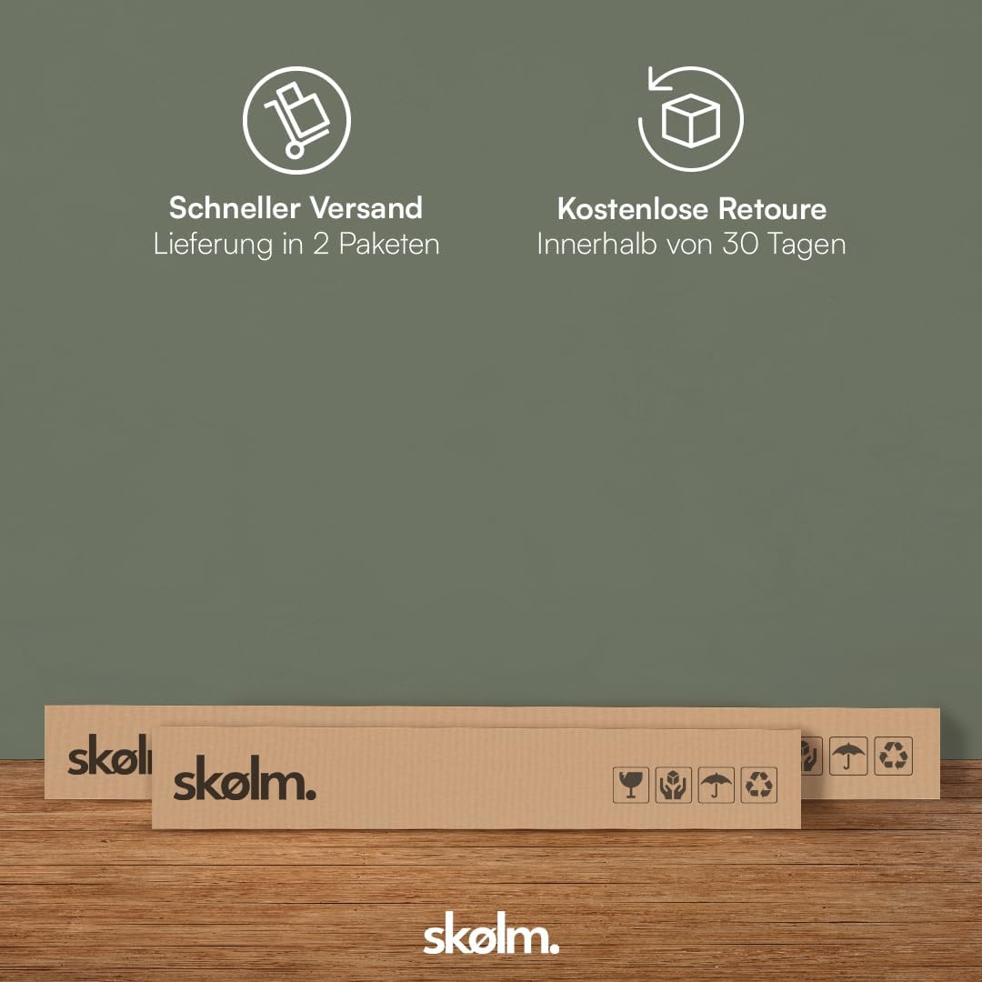 skølm Alver Massivholzbett 140x200 cm – Bettgestell aus Massivholz Eiche geölt – Holzbett mit schwarzen Metallkufen – hochwertiges Bett mit 2 Streben als Bettkopf – Bettrahmen geeignet als Doppelbett