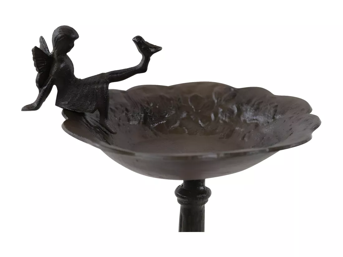 Abreuvoir oiseau ange sur pied fonte Fonte Marron - Décoration d'Autrefois