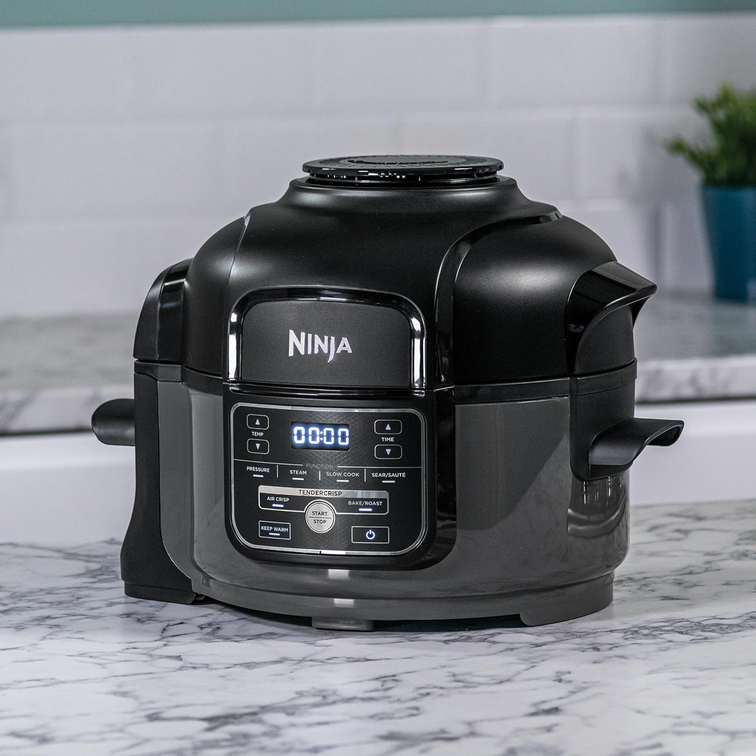Ninja Foodi MINI Multikocher, 4,7L, 6-in-1 Multicooker, Pressure Cooker Schnellkochtopf, Airfryer Heißluftfritteuse, Slow Cooker Langsamkochen, 1460W, Grau/Schwarz OP100EU