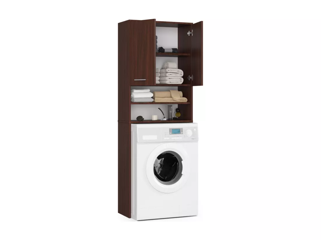 Meuble pour machine à laver FIN Wengé 64 cm 2 portes façade Wengé niche 4 étagères 64x30x180 cm