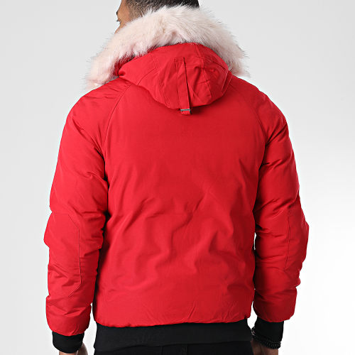 Veste Bomber Capuche Fourrure Rouge