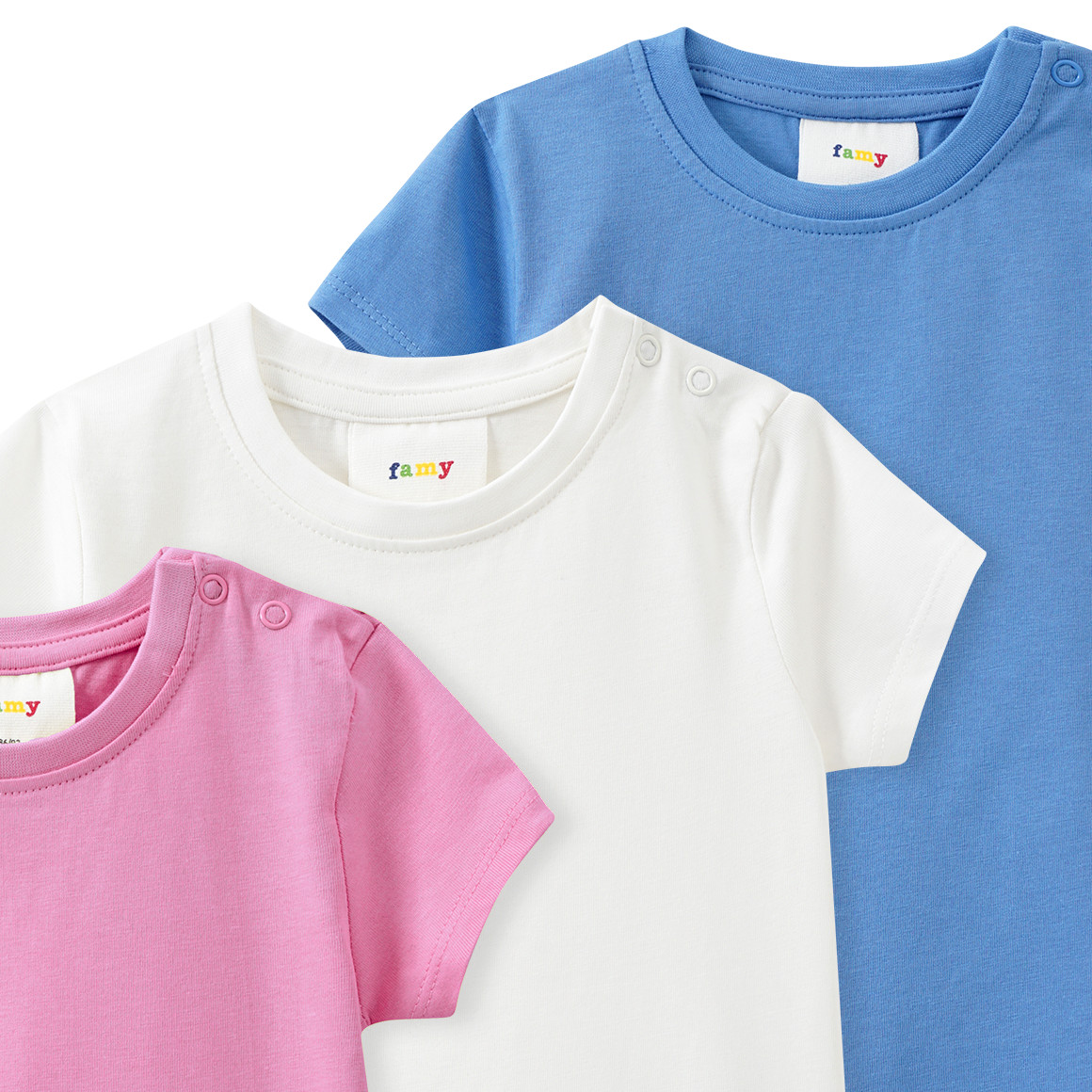 Famy 3 Baby T-Shirts im Basic-Look blau / weiss / rosa