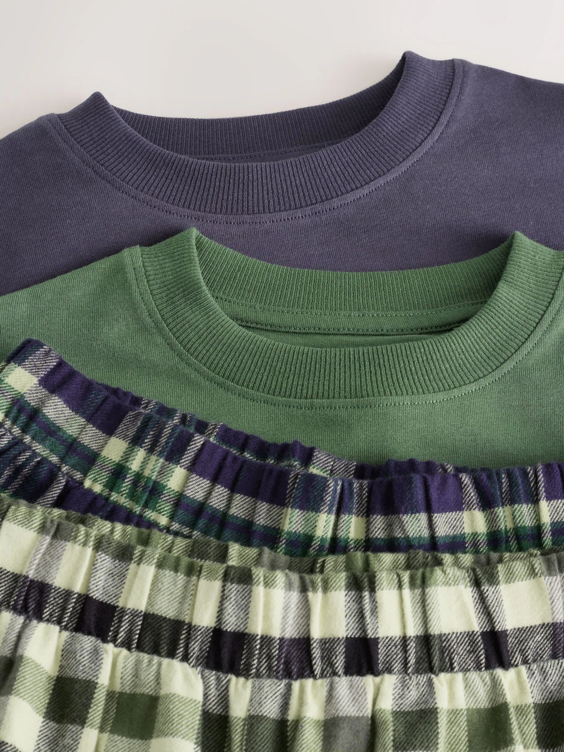 Blauw/groen voertuig - Set van 2 geweven geruite pyjama's met lange mouwen (3-16jr)