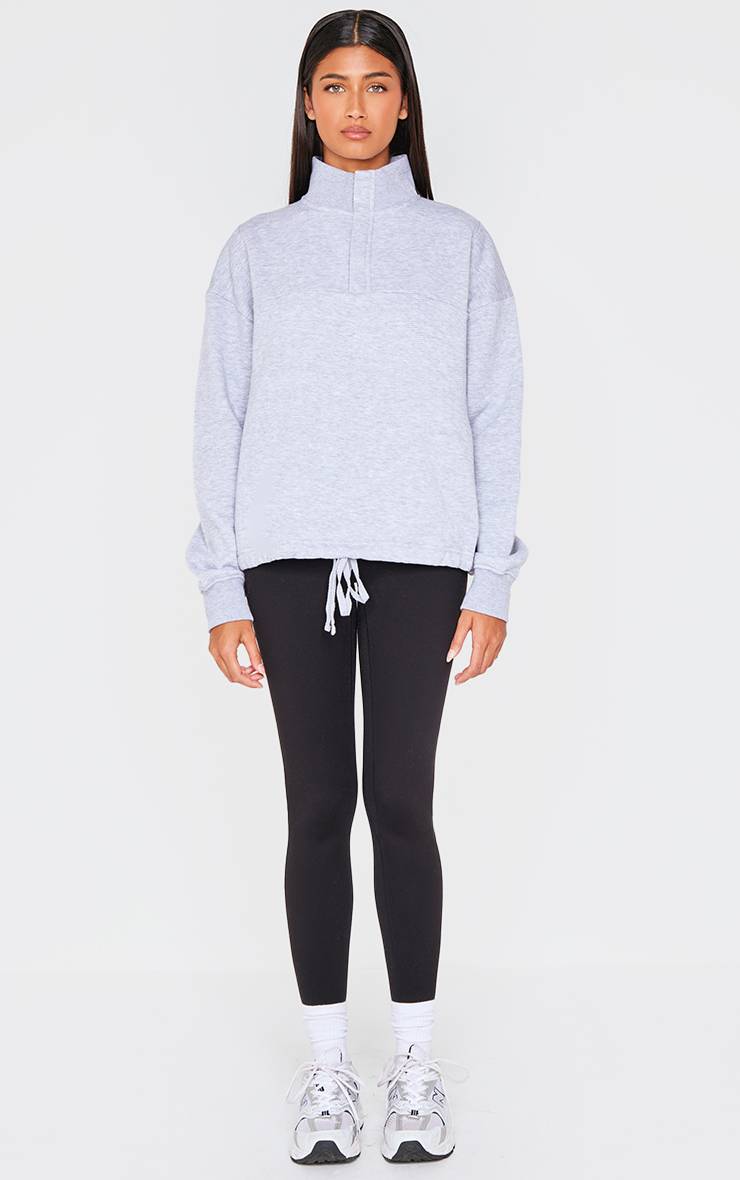 Gris Chiné Sweatshirt Latte À Zip Quart Et Ourlet À Cordon