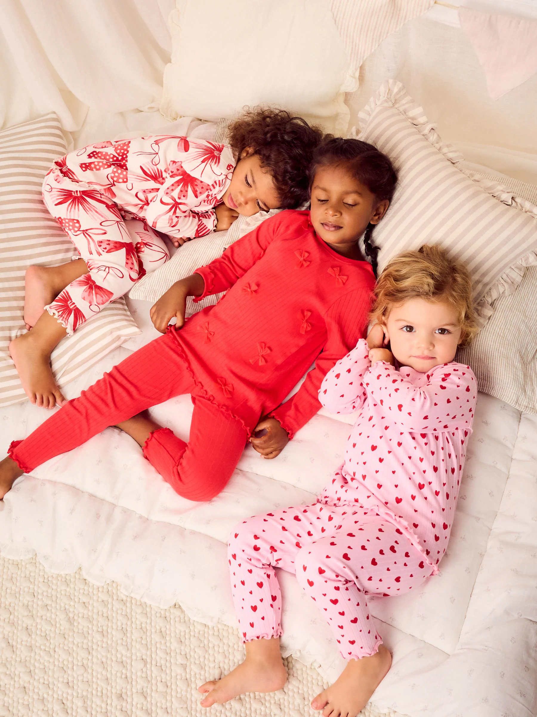 Rode strik/Hart - Verpakking van 3 knusse pyjama's (9 mnd-16 jr)