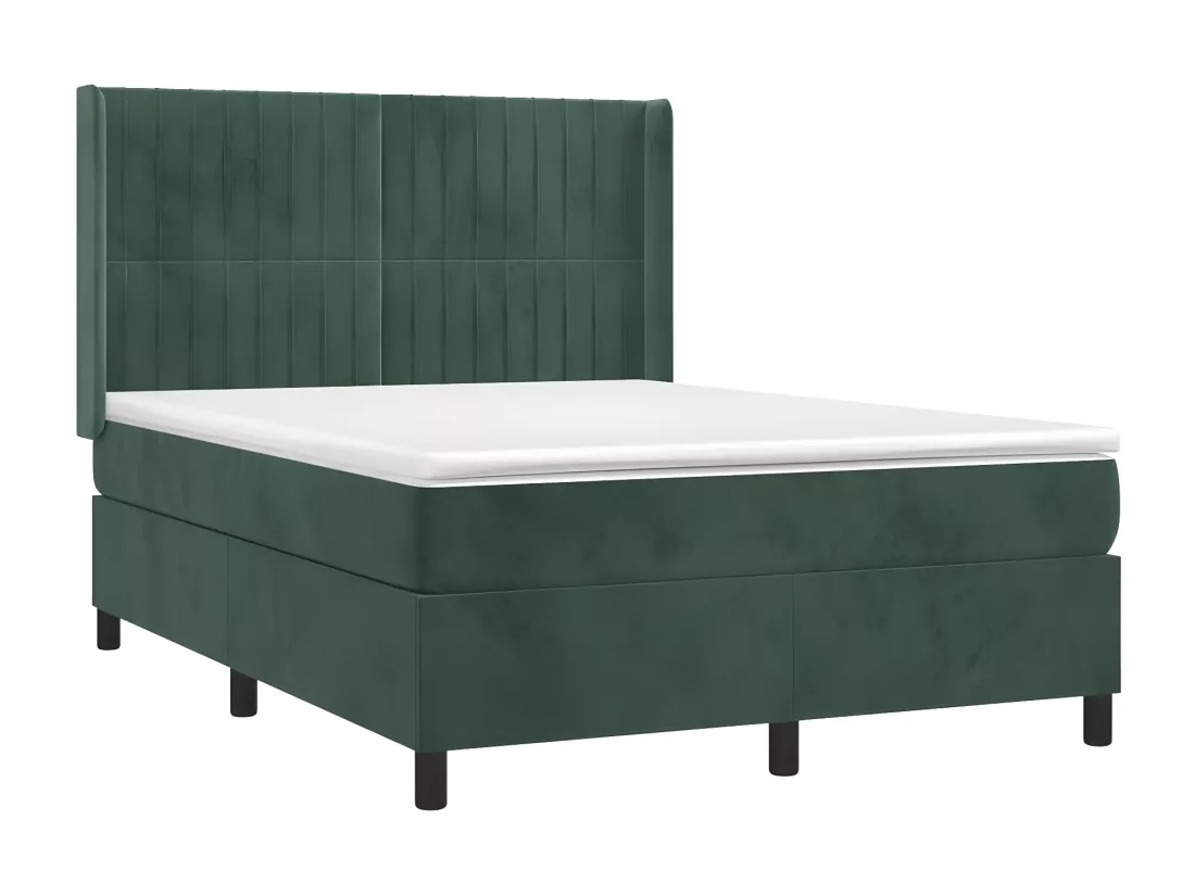 Sommier tapissier matelas et LED Vert foncé 140x200 cm Velours