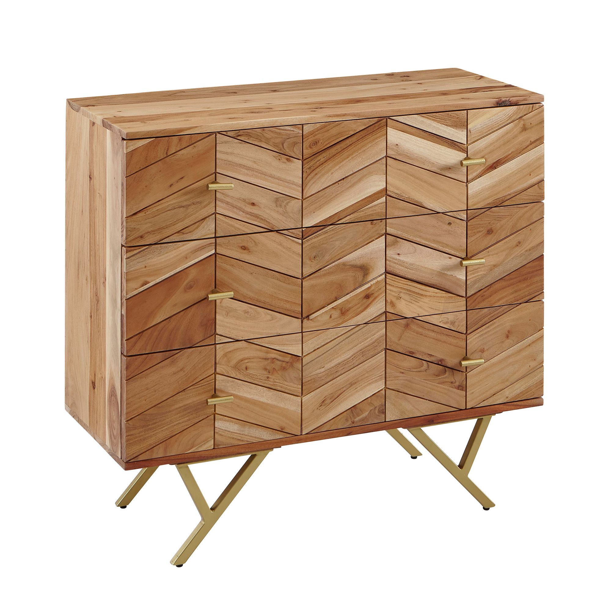 FineBuy Sideboard 90x86,5x40cm Massivholz / Metall Anrichte Schubladen Kommode