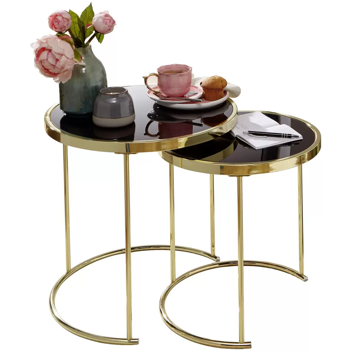 Beistelltisch 2er Set Frontignan gold,schwarz