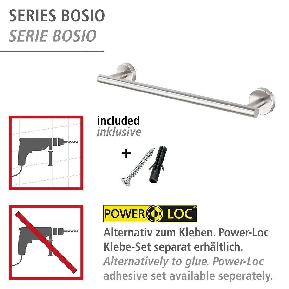 Wenko Bosio handdoekstang 40cm RVS mat